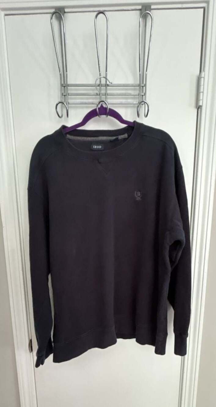 IZOD Black Embroidered Crest Logo Crew Neck Fleece Sweatshirt XLT